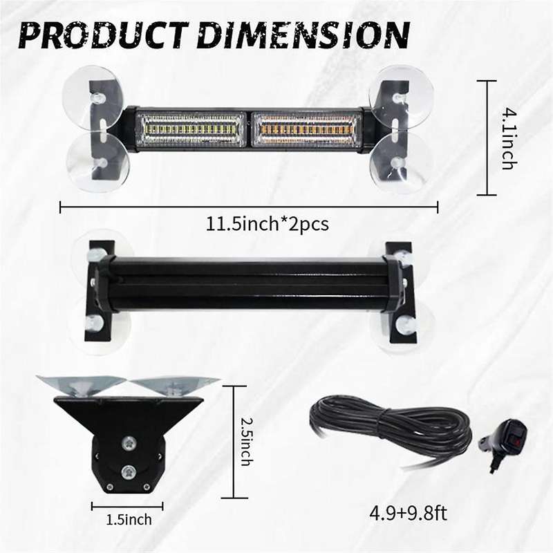 Emergency Strobe Traffic Advisory Light Bar, Dashboard Warning Flasher, Construction Vehicle Windshi