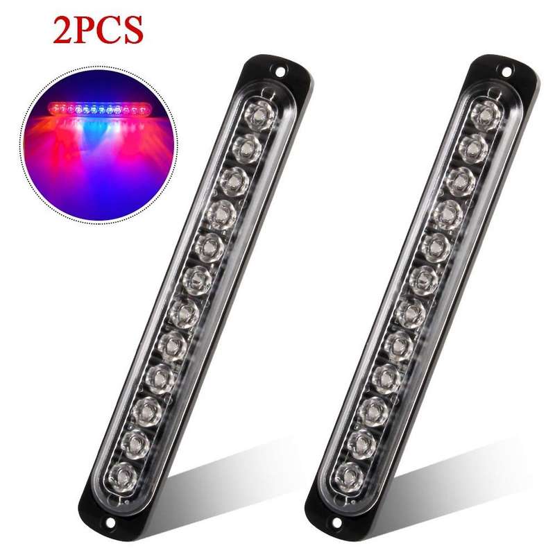 Emergency Strobe Lights Hazard Warning Lights 12 LED Red&Blue Surface Mount for Construction Vehicle