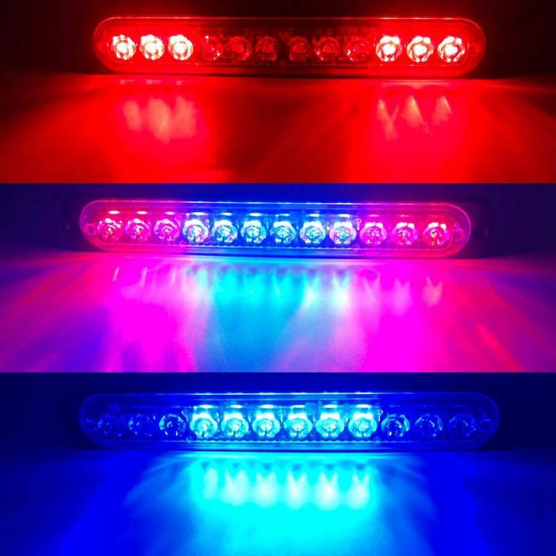 Emergency Strobe Lights Hazard Warning Lights 12 LED Red&Blue Surface Mount for Construction Vehicle