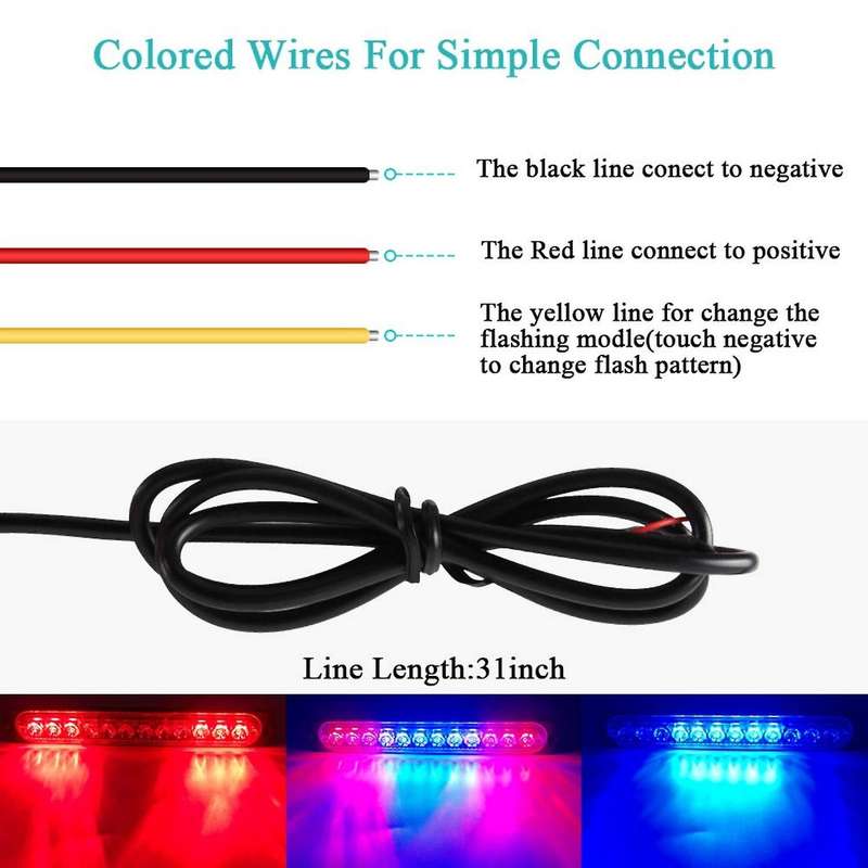 Emergency Strobe Lights Hazard Warning Lights 12 LED Red&Blue Surface Mount for Construction Vehicle