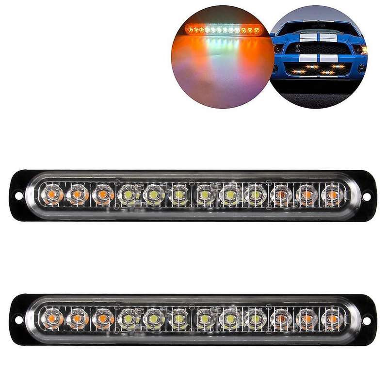Emergency Strobe Lights Hazard Warning Lights 12 LED Yellow&White Surface Mount for Construction Veh
