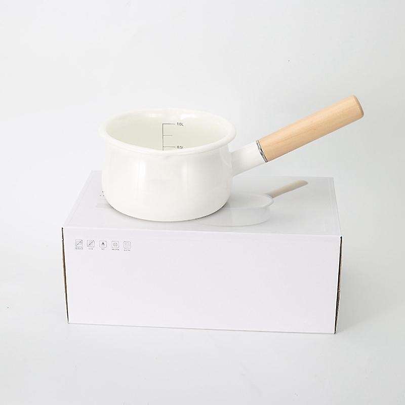 Enamel Milk Pot Wooden Handle Stove Induction Cooker Baby Breakfast Milk Coffee Pot Single Handle P