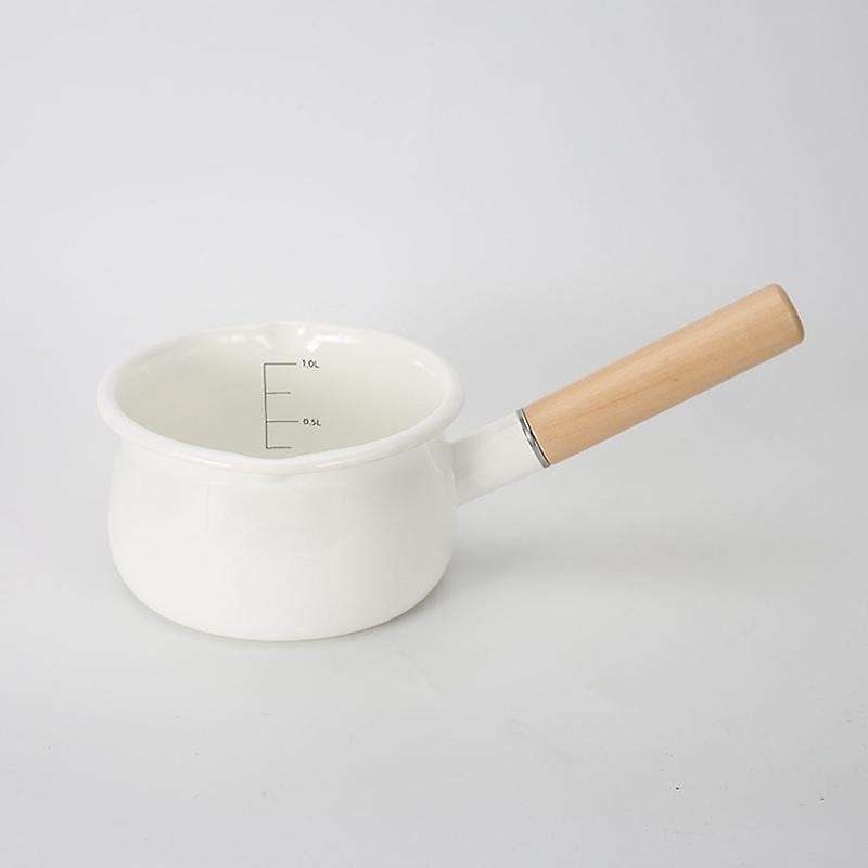 Enamel Milk Pot Wooden Handle Stove Induction Cooker Baby Breakfast Milk Coffee Pot Single Handle P