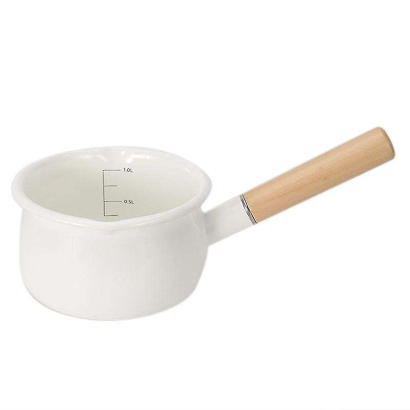 Enamel Milk Pot Wooden Handle Stove Induction Cooker Baby Breakfast Milk Coffee Pot Single Handle P