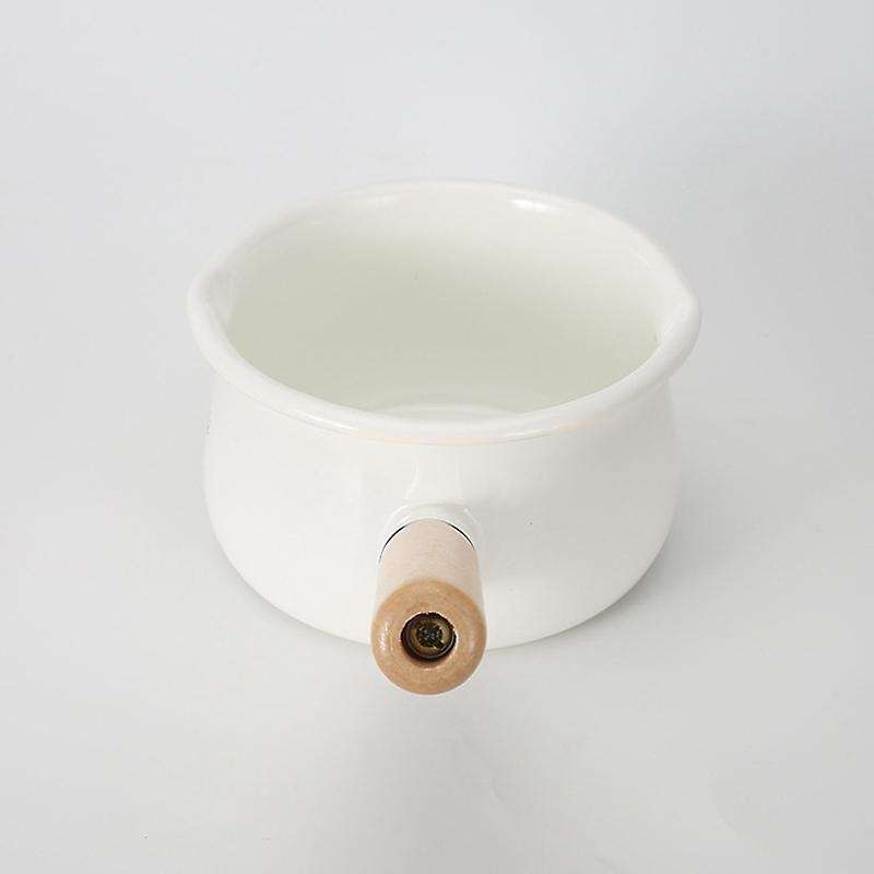 Enamel Milk Pot Wooden Handle Stove Induction Cooker Baby Breakfast Milk Coffee Pot Single Handle P