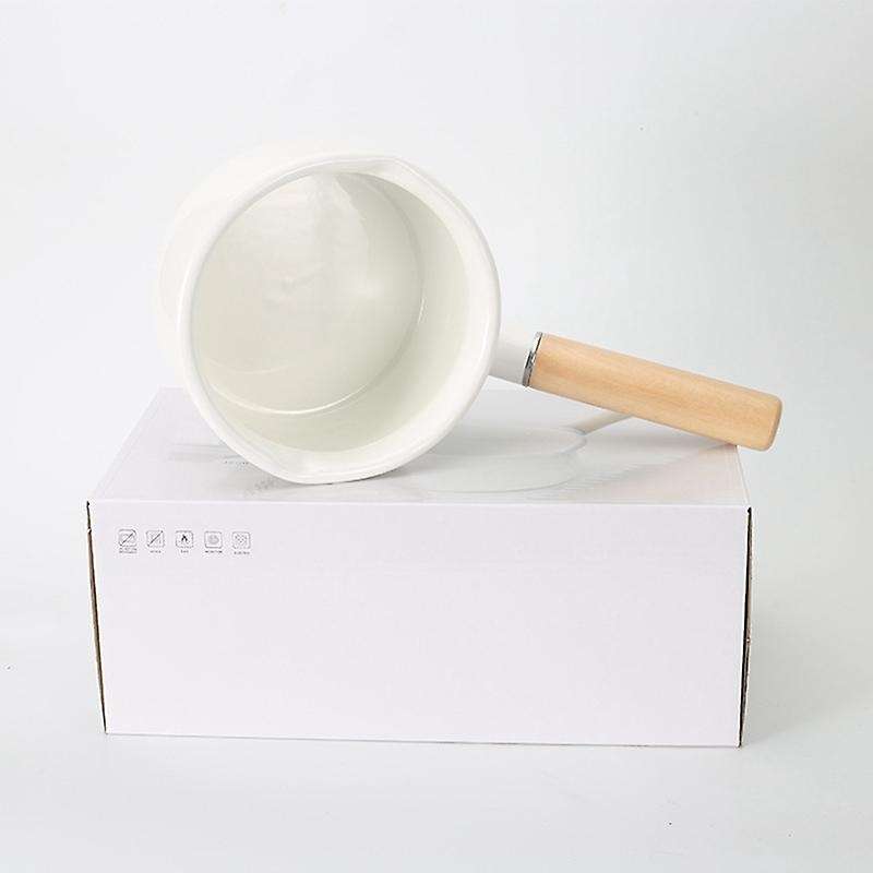 Enamel Milk Pot Wooden Handle Stove Induction Cooker Baby Breakfast Milk Coffee Pot Single Handle P