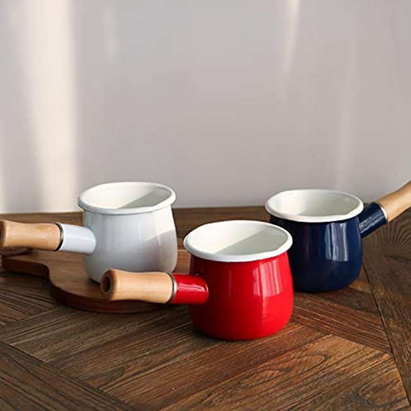 Enamel Milk Pot Mini Butter Warmer Milk Pot Enamel Sauce Pot Milk Warmer Small Cooker Gray