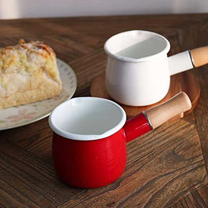Enamel Milk Pot Mini Butter Warmer Milk Pot Enamel Sauce Pot Milk Warmer Small Cooker Gray