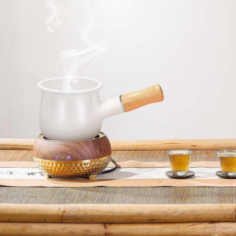 Enamel Milk , Mini Butter 10cm Enamelware Saucepan Cookware with Wooden Handle, Perfect Size for He