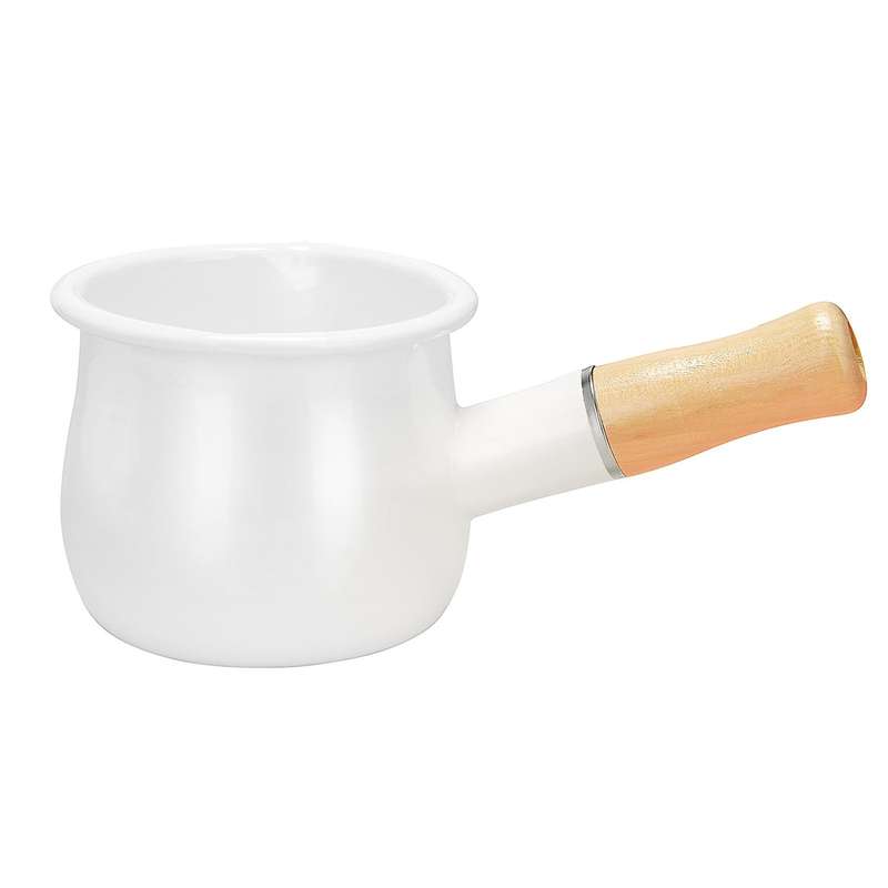 Enamel Milk , Mini Butter 10cm Enamelware Saucepan Cookware with Wooden Handle, Perfect Size for He