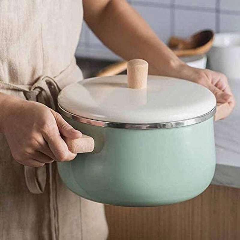 Enamel Wooden Handle Milk Pot Soup Pot Thickened Noodles Universal Household Induction Cooker Stew P