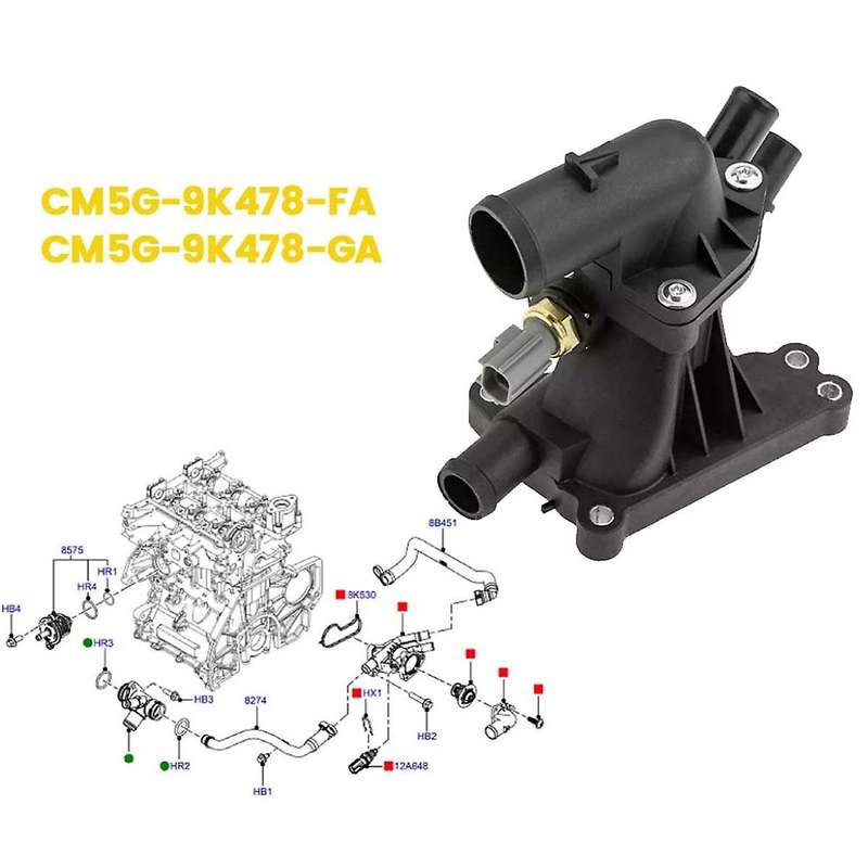 Engine Coolant Thermostat Connect Water Outlet CM5G-9K478-GA for B-Max Fiesta MK7 1.0 2017-2023 CM5G