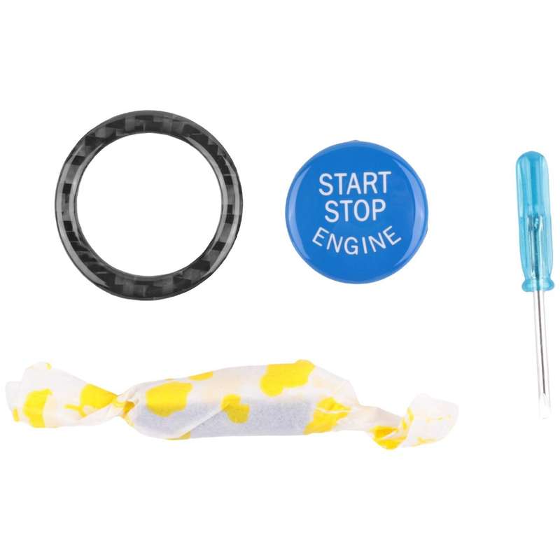 Engine Start Stop Button Replace Cover + Carbon Fiber Ignition Switch Trim Ring Sticker for E90 E92
