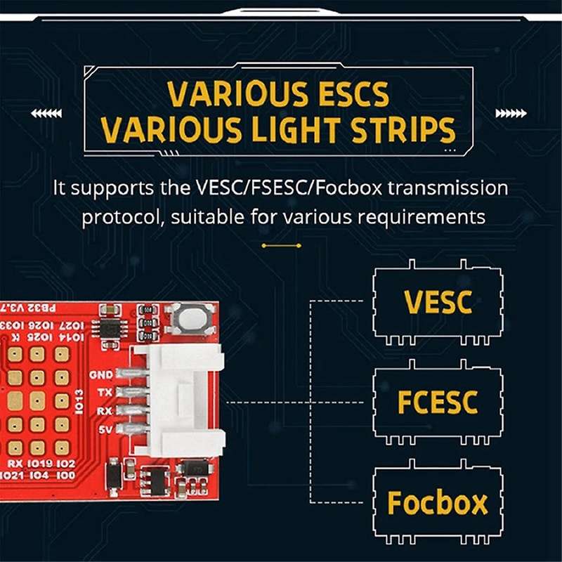 ESK8 RGB Light Controller for Electric Skateboard Compatible with /FSESC/Focbox LED Strip Controller