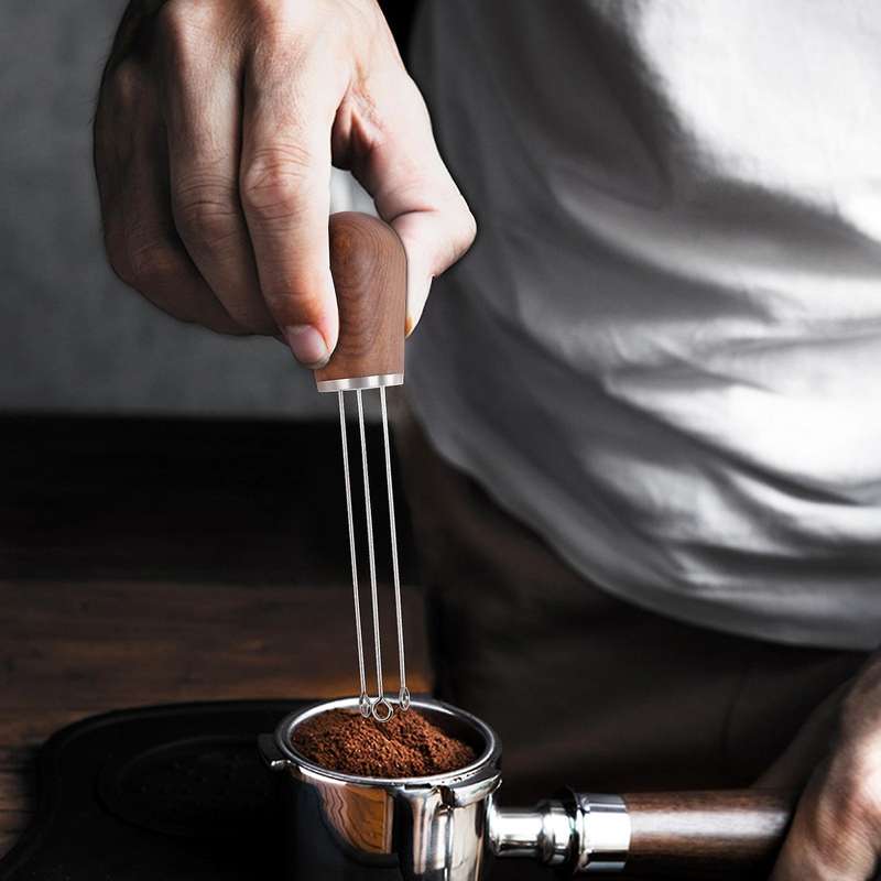 Espresso Coffee Stirrer, Hand Tamper Wood Handle Coffee Needle Distributor Coffee Tamper Leveler To