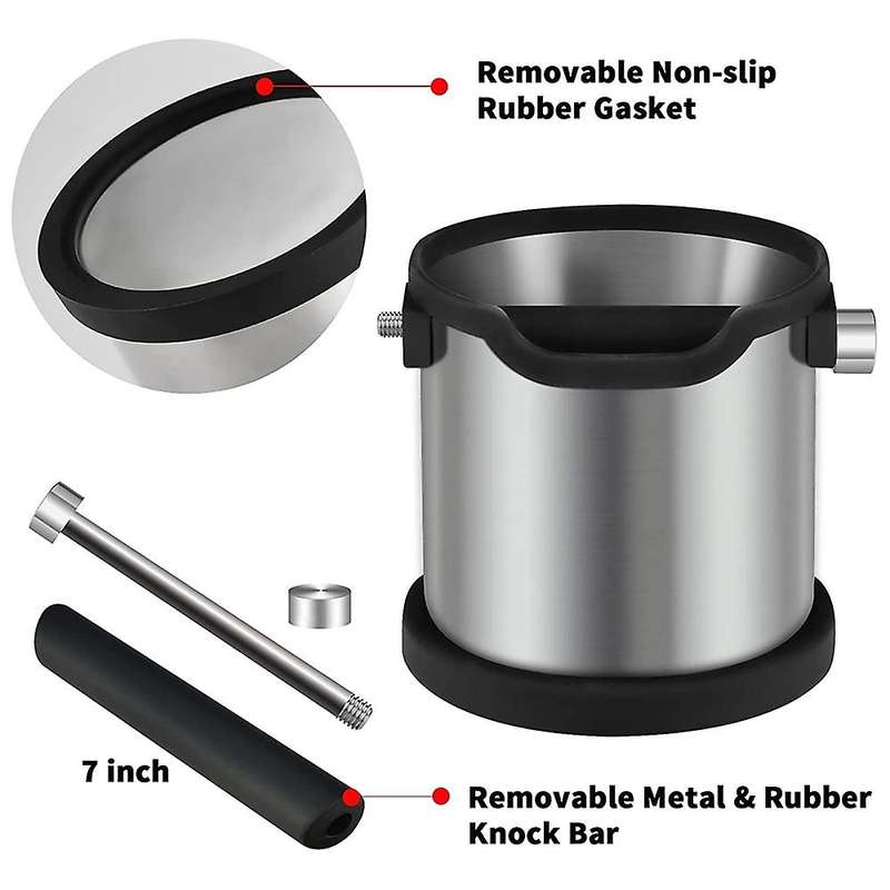 Espresso Knock Box Shock-Absorbing and Durable Barista Style Knock Box with Detachable Knock Bar and