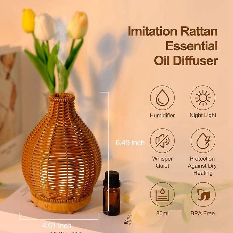 Essential Oil Diffuser Rattan Mist Humidifiers Aromatherapy Diffusers with Waterless Shut-Off Protec