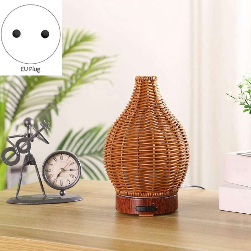 Essential Oil Diffuser, Rattan 100Ml Cool Mist Humidifier,15 Lighting Modes for Room,Office EU Plug