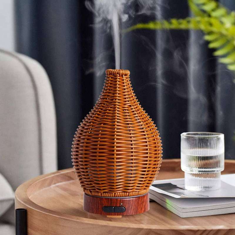 Essential Oil Diffuser, Rattan 100Ml Cool Mist Humidifier,15 Lighting Modes for Room,Office EU Plug