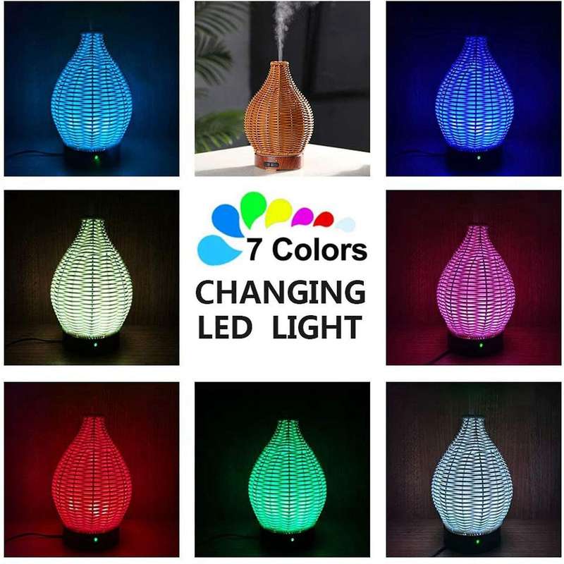 Essential Oil Diffuser, Rattan 100Ml Cool Mist Humidifier,15 Lighting Modes for Room,Office EU Plug