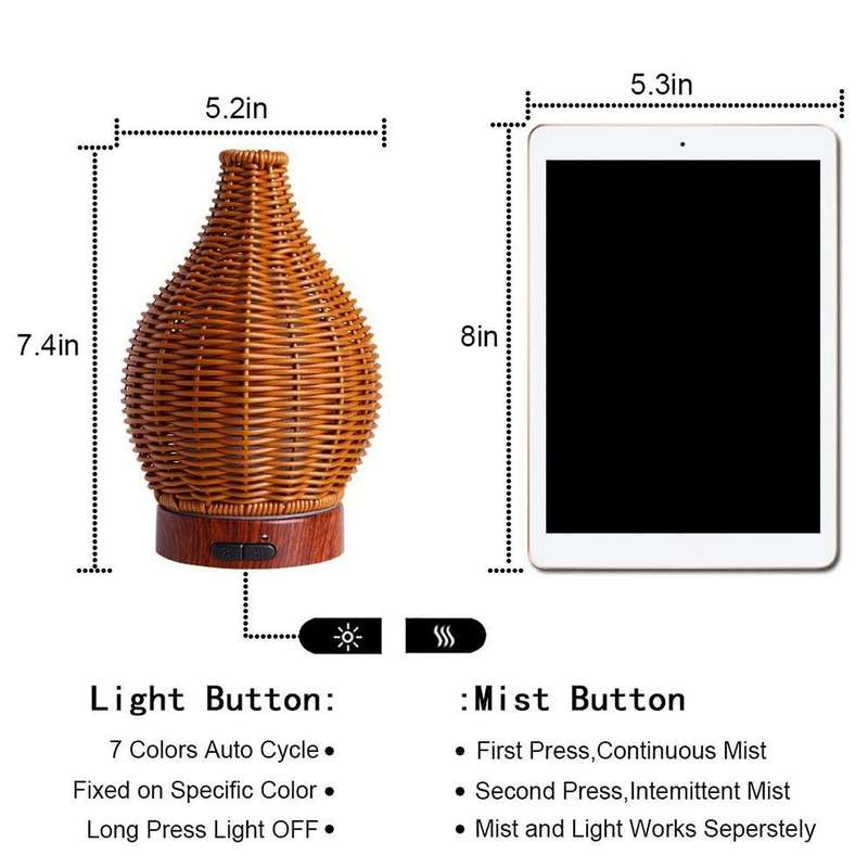 Essential Oil Diffuser, Rattan 100Ml Cool Mist Humidifier,15 Lighting Modes for Room,Office EU Plug