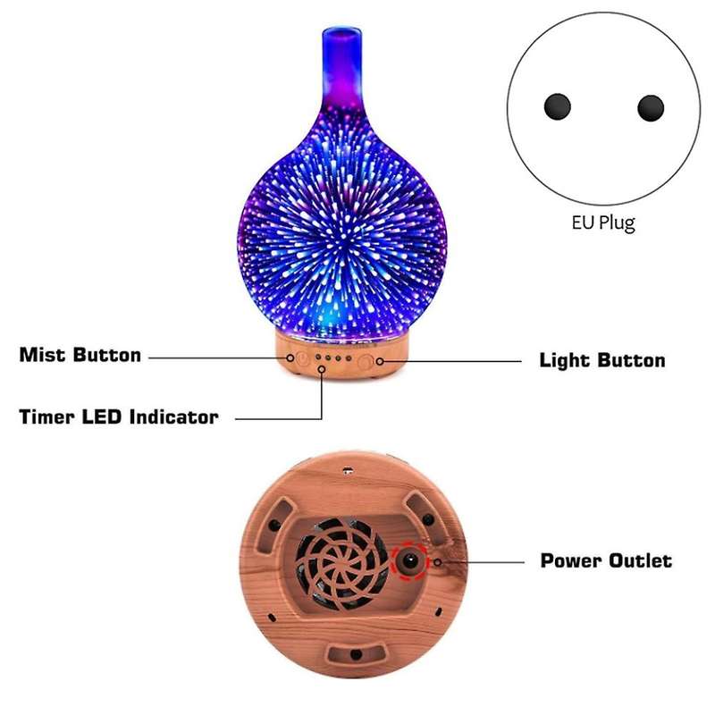 Essential Oil Diffuser,Glass Vase Aromatherapy Essential Oil Diffuser Changing Shut-Off Mist Humidif