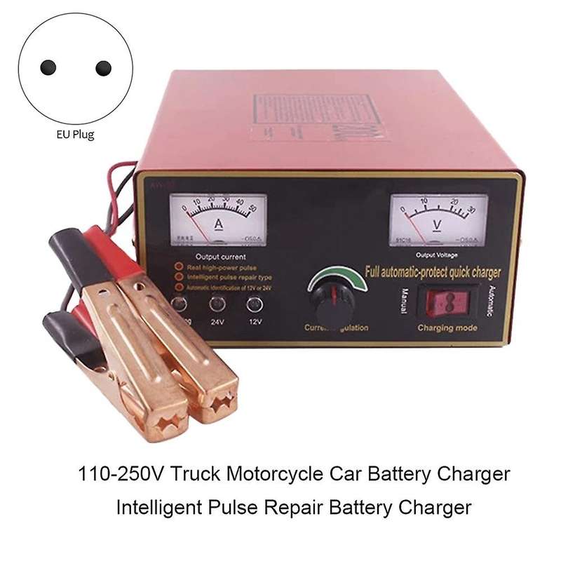 EU Plug 110-250V Truck Motorcycle Car Battery Charger Intelligent Pulse Repair Battery Charger 12V/2