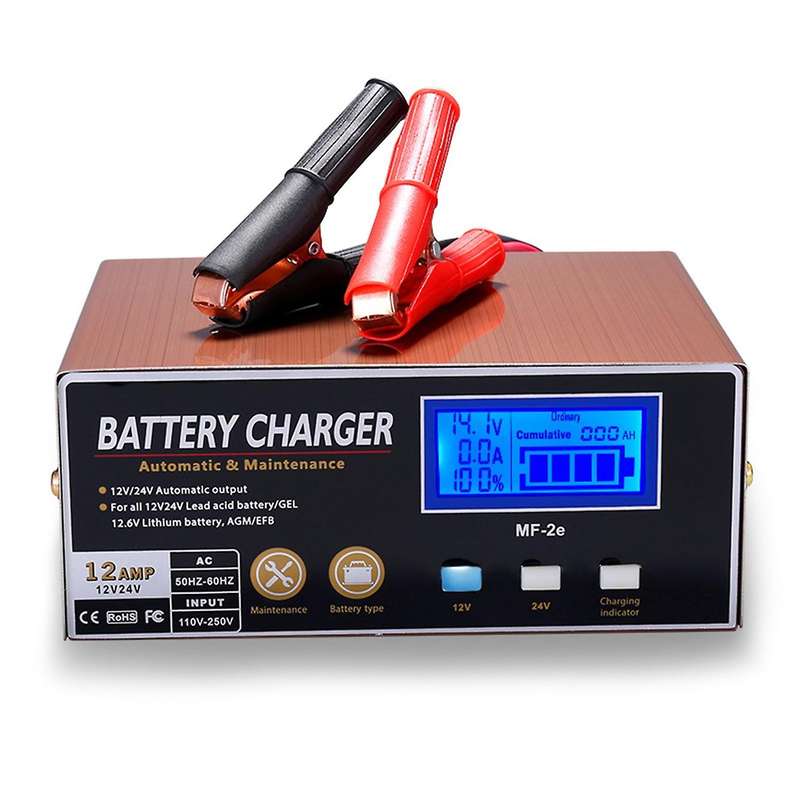EU Plug Full Automatic Car Battery Charger Intelligent Pulse Repair Battery Charger for 12V/24V Truc