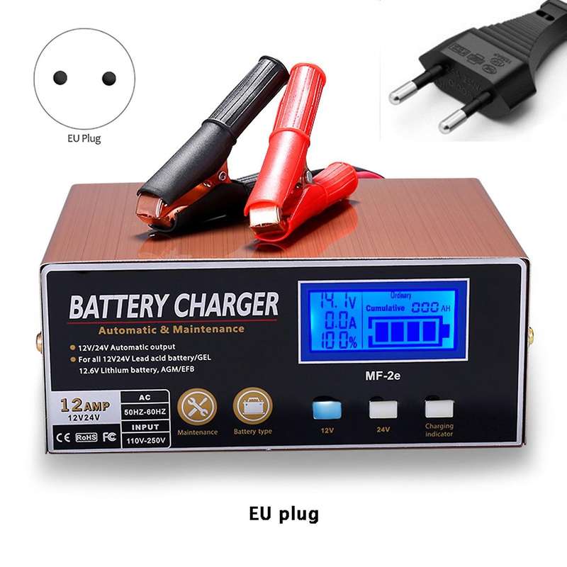 EU Plug Full Automatic Car Battery Charger Intelligent Pulse Repair Battery Charger for 12V/24V Truc