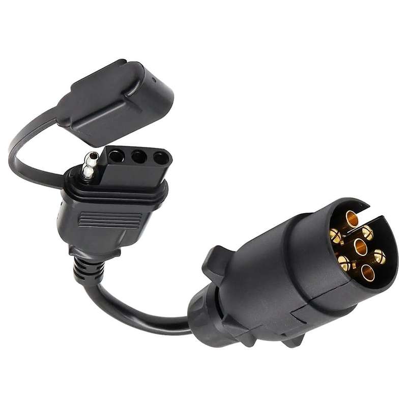 EU to US Trailer Light Converter 7 Pin Round Adapter European Trailer to 4 Pin Flat Socket Vehicle T