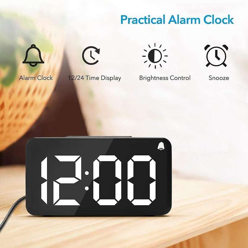 EU Plug Digital Alarm Clock, LED Screen Display,Easy Digital Clock with Adapter, for Bedrooms, Offic