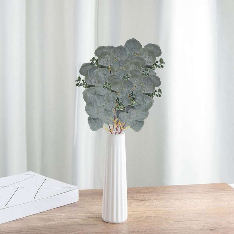 Eucalyptus Leaves Stem Artificial Greenery Branches 10pcs Silk Flowers Garland for Farmhouse Weddi