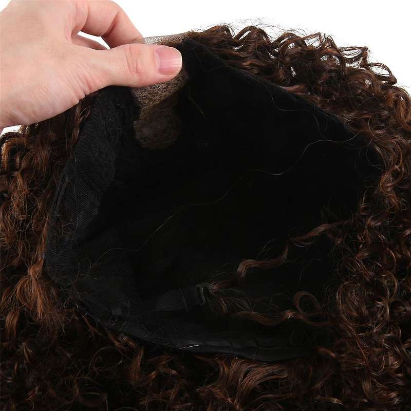 European and American Women 16Inch Curly Hair Chemical Fiber Small Area Hand-Woven Wig Brown Women'