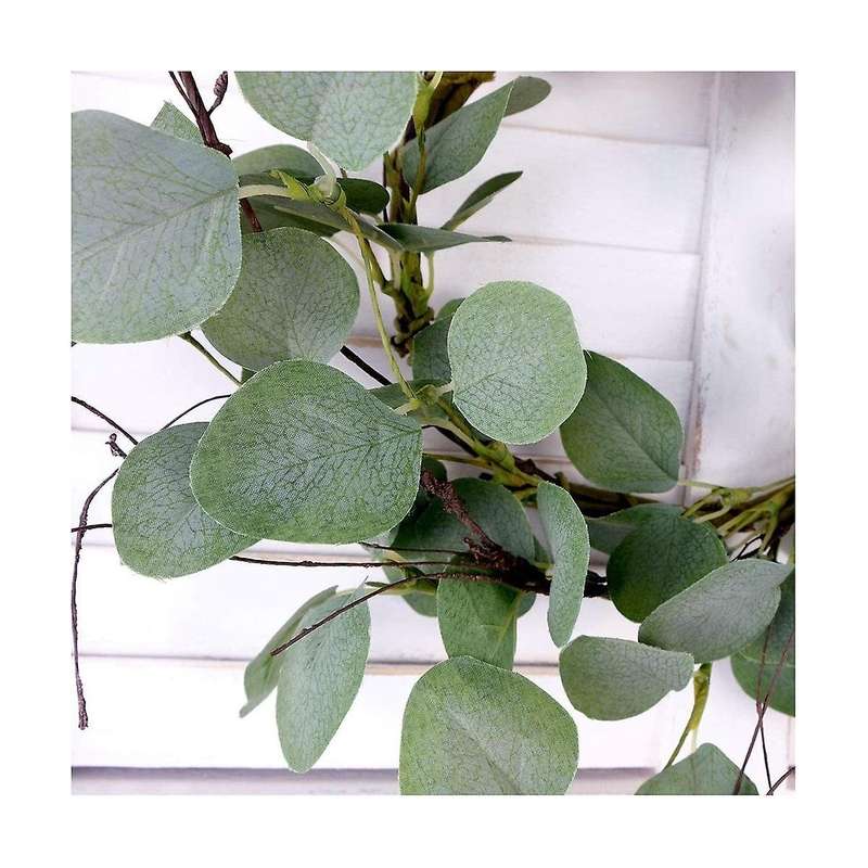 Eucalyptus Leaves Wreath Metal Polyester Fabric Paper Round Green Wreath 14 Inches for The Front D