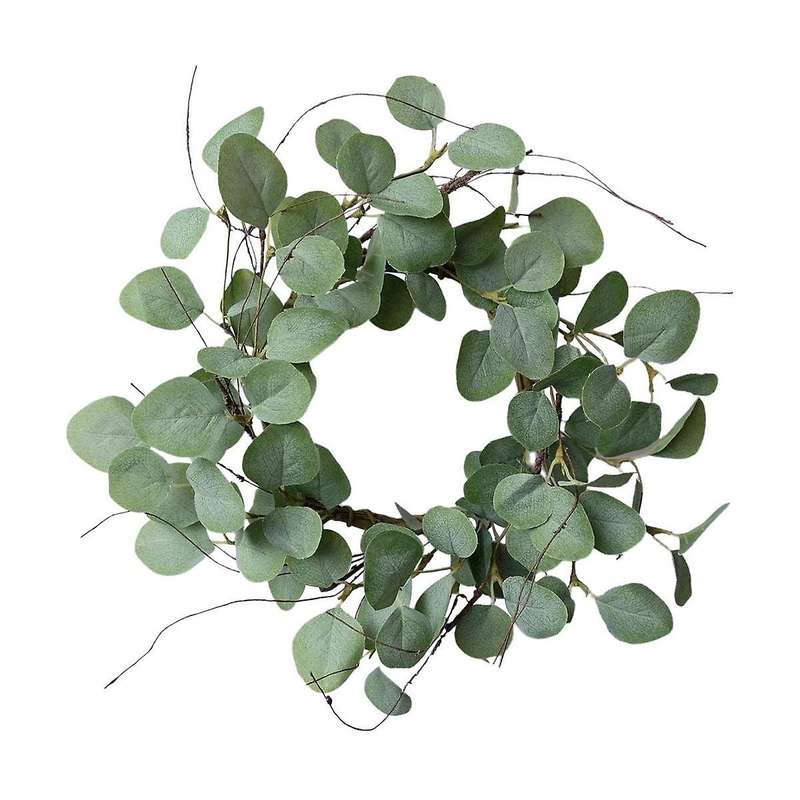 Eucalyptus Leaves Wreath Metal Polyester Fabric Paper Round Green Wreath 14 Inches for The Front D