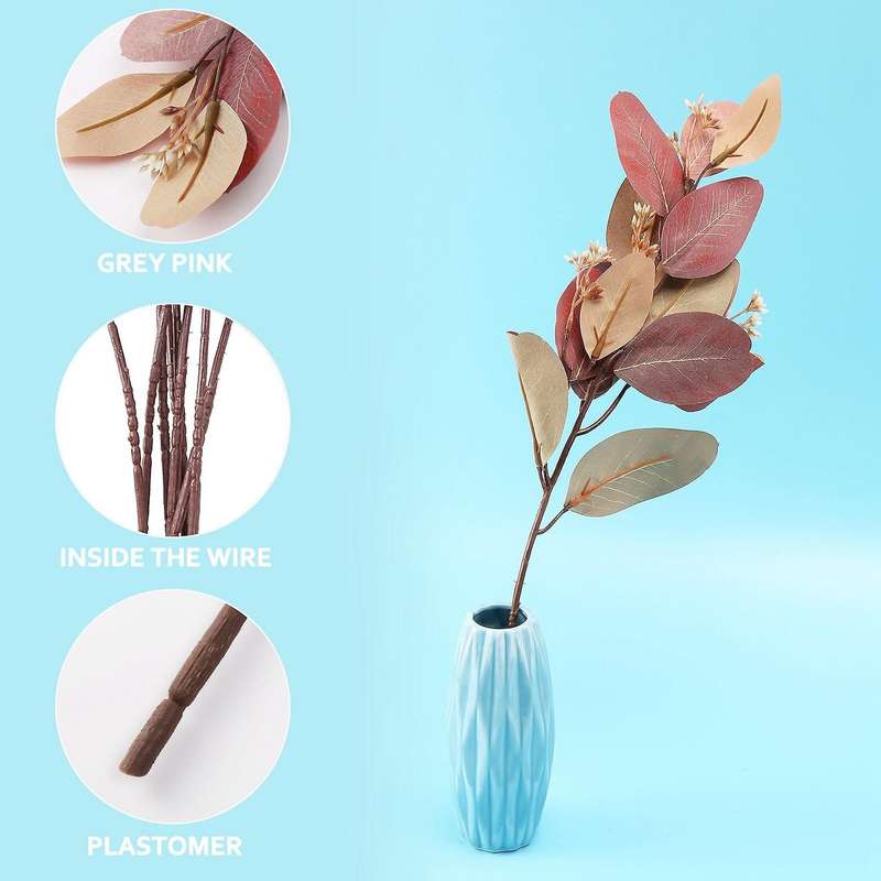 Eucalyptus Stems 8pcs Silk Seeded Greenery Leaves Real Contact Leaf Eucalyptus Branches Sprigs Gray