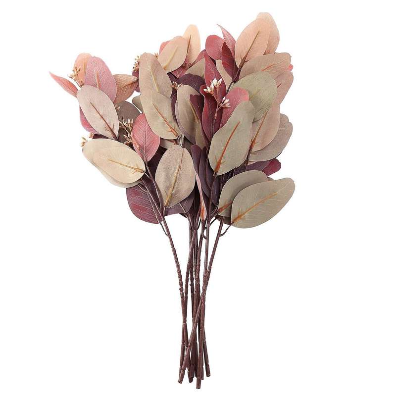 Eucalyptus Stems 8pcs Silk Seeded Greenery Leaves Real Contact Leaf Eucalyptus Branches Sprigs Gray