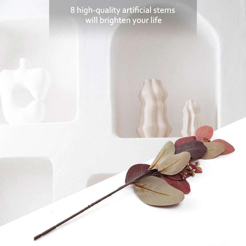 Eucalyptus Stems 8pcs Silk Seeded Greenery Leaves Real Contact Leaf Eucalyptus Branches Sprigs Gray