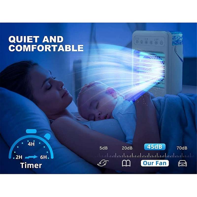 Evaporative Air Cooler Humidifier 7 Colors Light Personal Air Conditioner Fan for Room Office