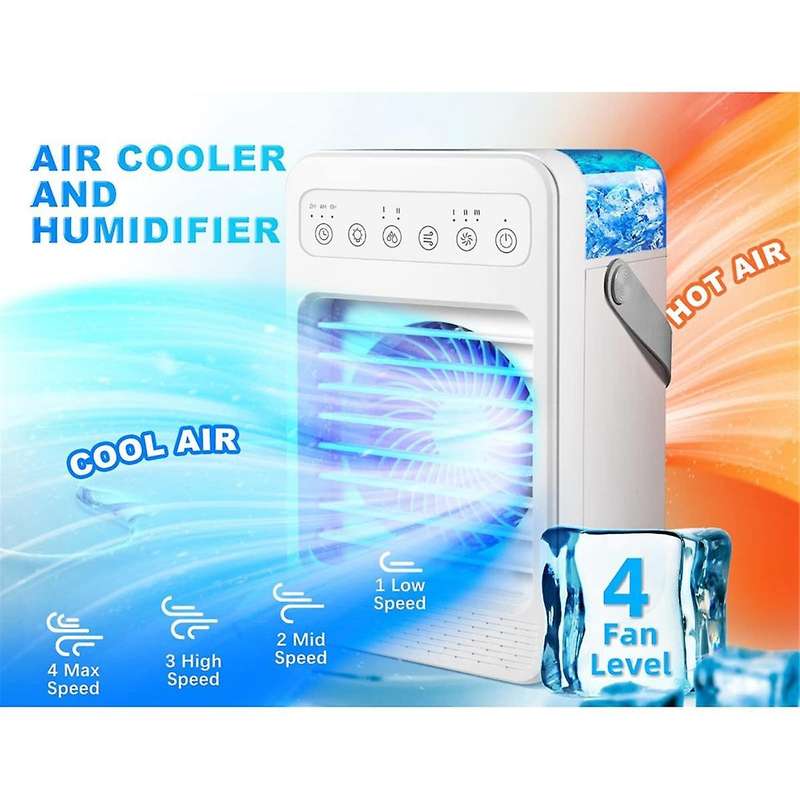 Evaporative Air Cooler Humidifier 7 Colors Light Personal Air Conditioner Fan for Room Office