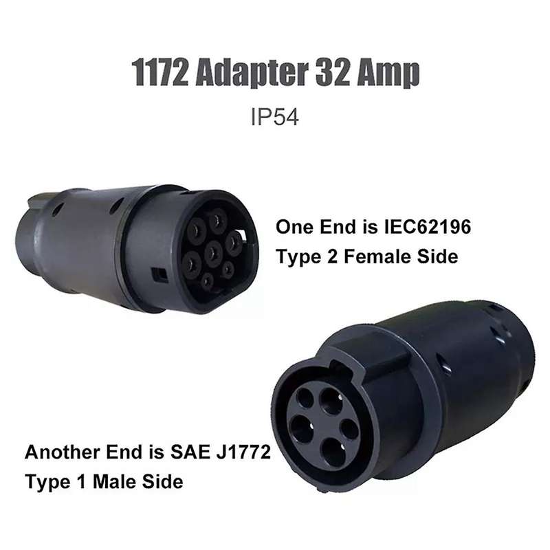 Evse Adaptor 32a J1772 Type 1 to Type 2 Plug Adapter, Electric Vehicle Charger Charging Connector