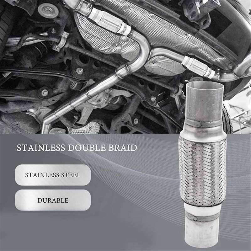 Exhaust Flex Pipe Stainless Steel Double Braid 2 X 6 Inch with Ends 10 Inch Long Car Exhaust Flexib