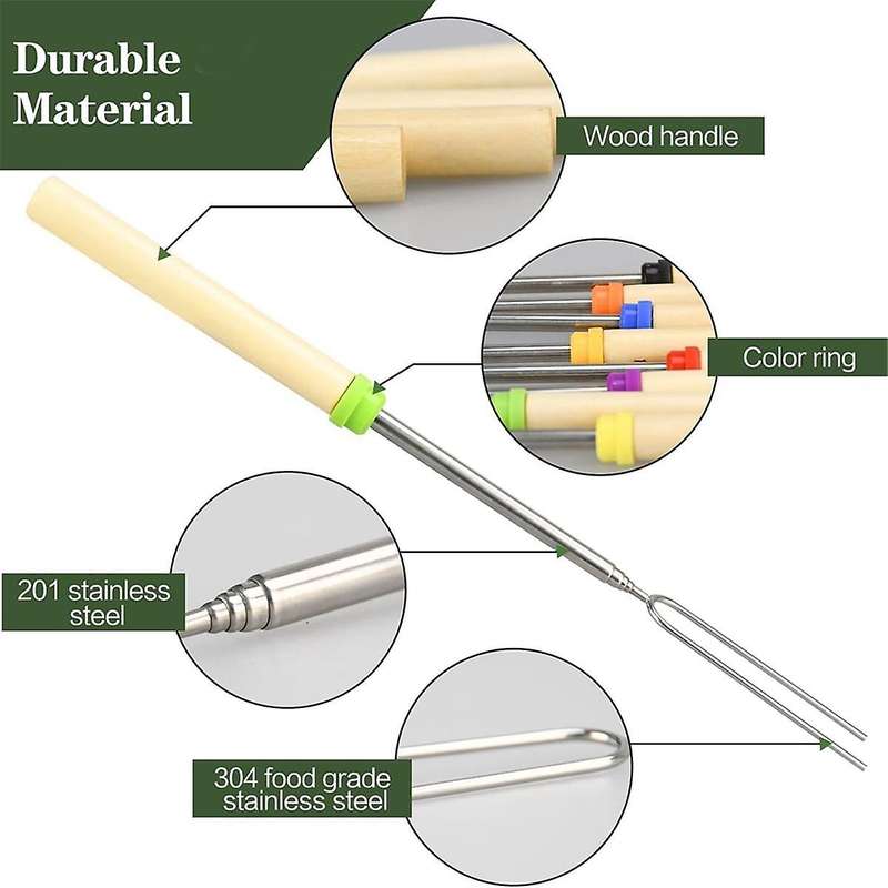Extendable Marshmallow Roasting Sticks Set, Pack Of 8, Premium Food Grade Stainless Steel Barbecue