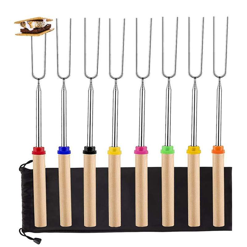 Extendable Marshmallow Roasting Sticks Set, Pack of 8, Premium Food Grade Stainless Steel Barbecue S