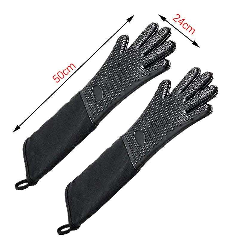 Extra Long Silicone Oven Mitt, Heat Resistant Cooking Glove with Internal Cotton for Kitchen,Bbq,Ba