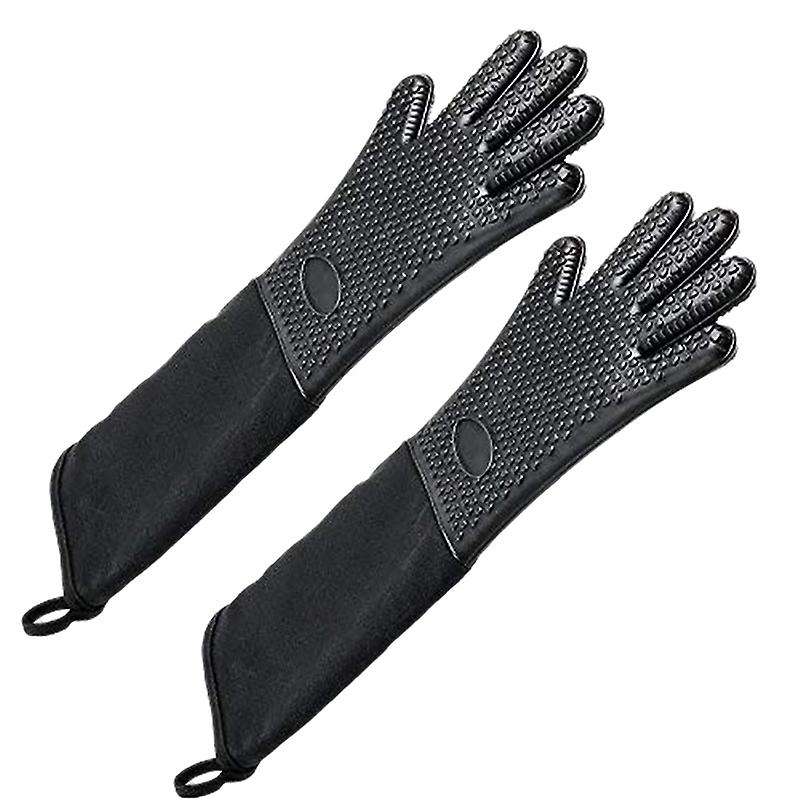 Extra Long Silicone Oven Mitt, Heat Resistant Cooking Glove with Internal Cotton for Kitchen,Bbq,Ba