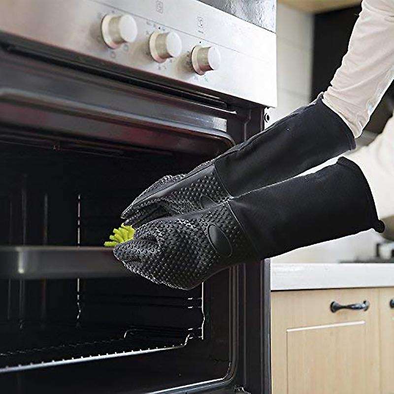 Extra Long Silicone Oven Mitt, Heat Resistant Cooking Glove with Internal Cotton for Kitchen,Bbq,Ba