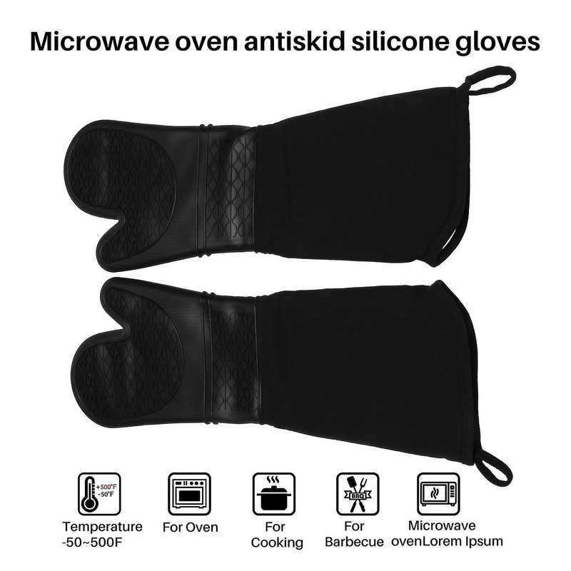 Extra Long Silicone Oven Mitts with Quilted Cotton Lining 2 Pack