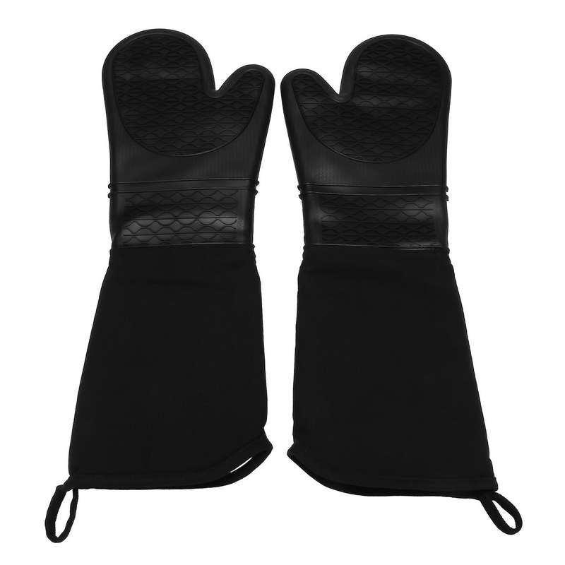 Extra Long Silicone Oven Mitts with Quilted Cotton Lining 2 Pack
