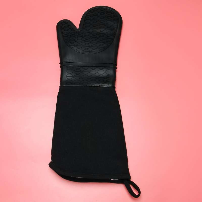 Extra Long Silicone Oven Mitts with Quilted Cotton Lining 2 Pack